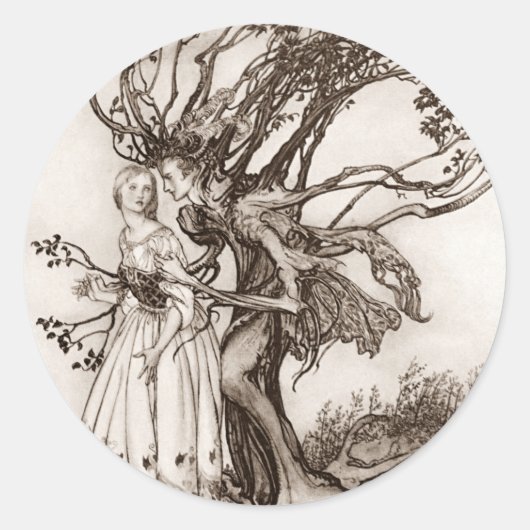 Die alte Frau im Wald von Arthur Rackham Runder Aufkleber (Vorderseite)