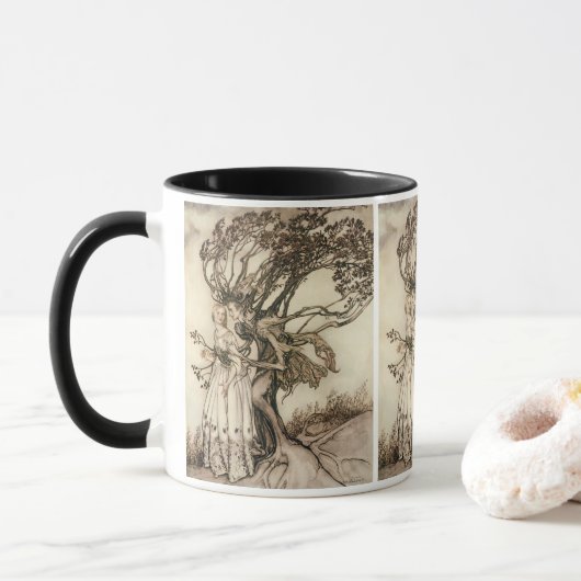 Die alte Frau im Wald von Arthur Rackham Tasse (Mit Donut)