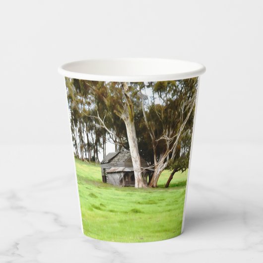 Die alte Holzhütte Pappbecher (Rückseite)
