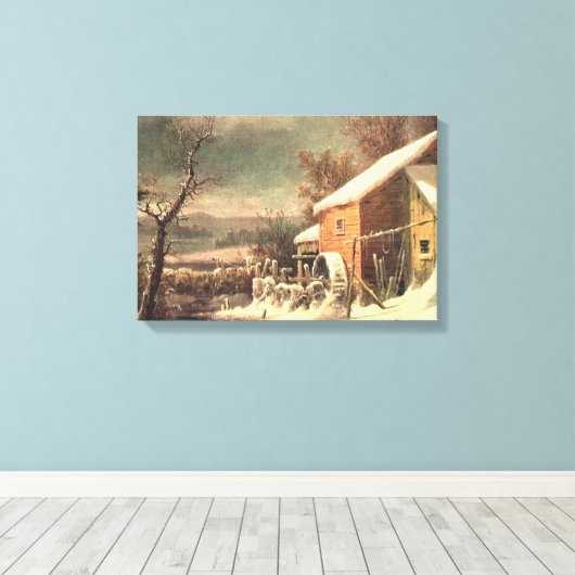 Die alte Mühle im Winter Currier & Ives Leinwand d (Insitu (Holzboden))