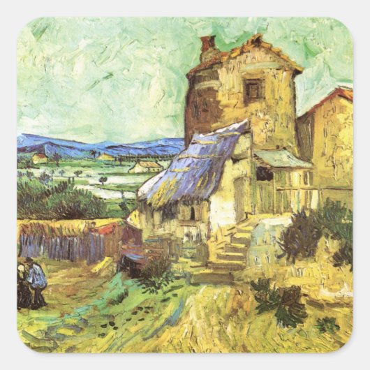 Die alte Mühle von Vincent van Gogh Quadratischer Aufkleber (Vorderseite)