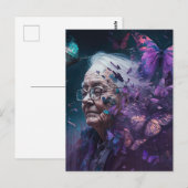 Die ältere Frau mit Lila Schmetterlingen Postkarte (Vorne/Hinten)