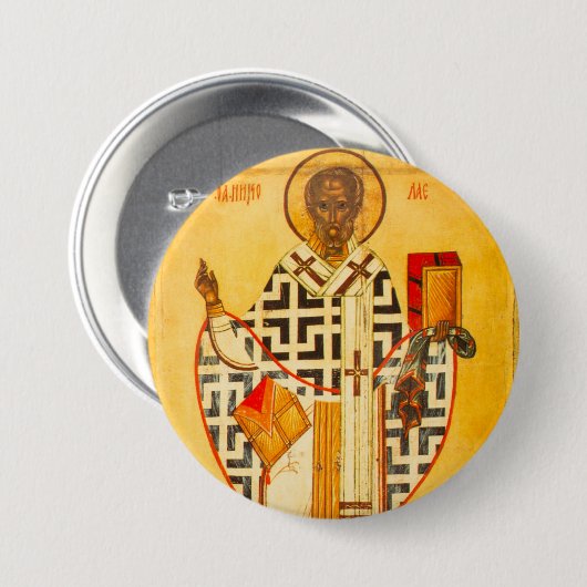 Die altrussische Ikone St.Nicholas Button (Vorne & Hinten)