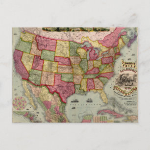 Die American Union Eisenbahnkarte der USA, 1872 Postkarte