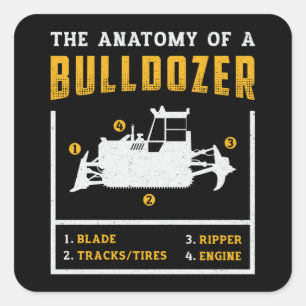 Die Anatomie eines Bulldozer-Bauarbeiters Quadratischer Aufkleber