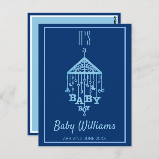 Die Ankündigung einer Baby Boy Blue Schwangerschaf Postkarte (Vorne/Hinten)