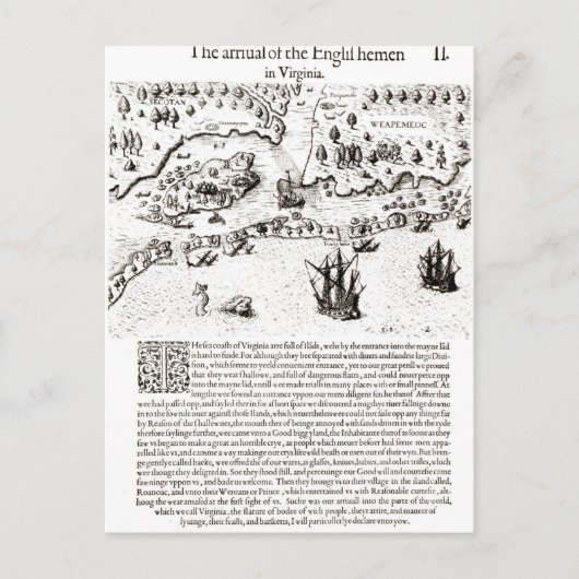 Die Ankunft der Engländer in Virginia Postkarte (Vorderseite)