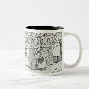 Die Ankunft der jungen Frauen bei Jamestown Zweifarbige Tasse