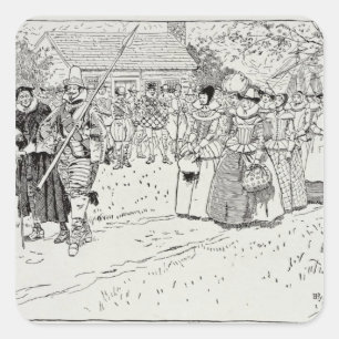 Die Ankunft der jungen Frauen in Jamestown Quadratischer Aufkleber