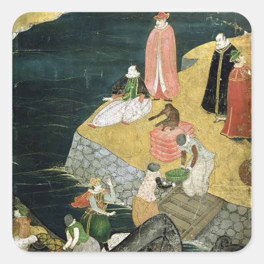 Die Ankunft der Portugiesen in Japan Quadratischer Aufkleber (Vorderseite)