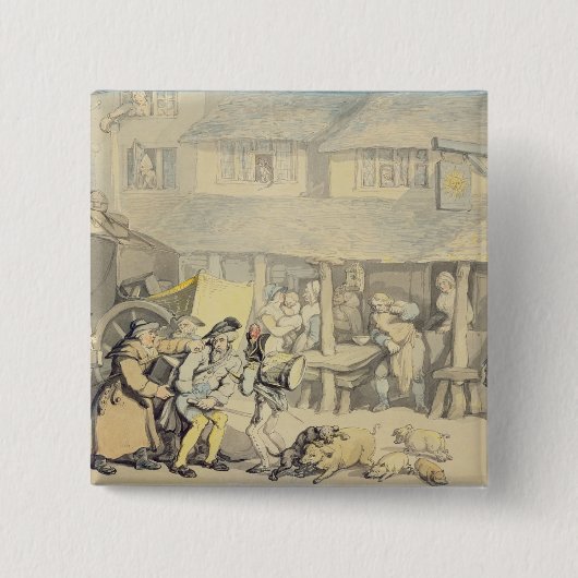 Die Ankunft des Bühne-Zuges am Sun-Gasthaus, Button (Vorderseite)