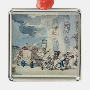 Die Ankunft des Feuer-Motors (w/c, Feder, Silbernes Ornament