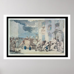 Die Ankunft des Motors (w/c, Stift und Tinte, Poster