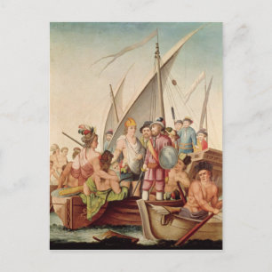 Die Ankunft von Hernando Cortes in Mexiko Postkarte