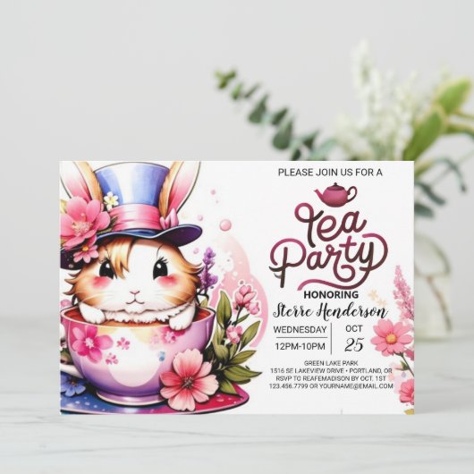 Die Ansammlung des zauberhaften Tea-Party von Bunn Einladung (Stehend Vorderseite)