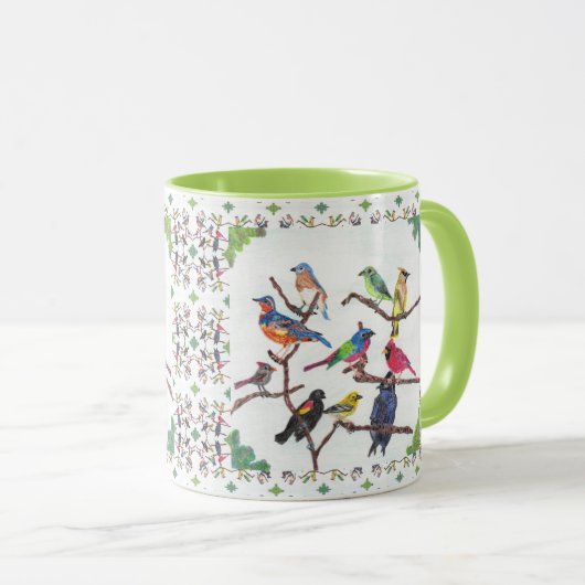 Die Ansammlungs-bunte Singvogel-gemusterte Tasse (VorderseiteRechts)