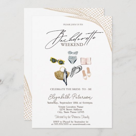 Die Anzugs Tropical Beach Junggeselinnen-Abschied Einladung (Vorne/Hinten)