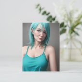 Die Aquamarin haarige Frau Postkarte (Stehend Vorderseite)