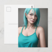 Die Aquamarin haarige Frau Postkarte (Vorne/Hinten)