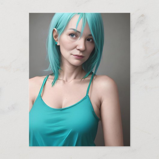 Die Aquamarin haarige Frau Postkarte (Vorderseite)