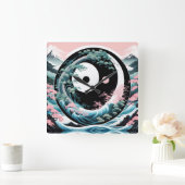 Die Aquamarine Wave Pink Sage Quadratische Wanduhr (Zuhause)