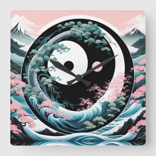 Die Aquamarine Wave Pink Sage Quadratische Wanduhr (Vorderseite)