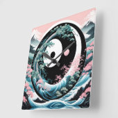 Die Aquamarine Wave Pink Sage Quadratische Wanduhr (Winkel)