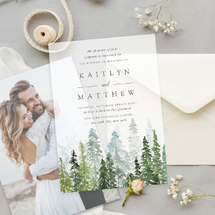 Die Aquarell-Kiefer-Wald-Hochzeitskollektion Pergament Einladungen