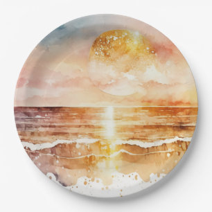 Die Aquarell-Strand-Serie Design 1 Pappteller