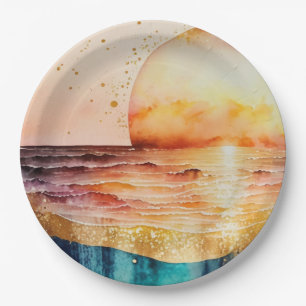 Die Aquarell-Strand-Serie Design 3 Pappteller