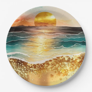 Die Aquarell-Strand-Serie Design 3 Pappteller