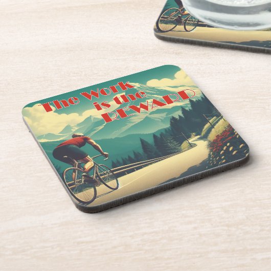 Die Arbeit ist das belohnte Radgebirge Getränkeuntersetzer (Linke Seite)