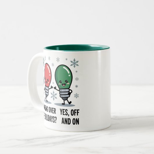 Die Arbeit über Weihnachten Weihnachtswitz Zweifarbige Tasse (Vorderseite Links)