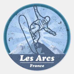 Die Arcs Skistation - Snowboard Runder Aufkleber
