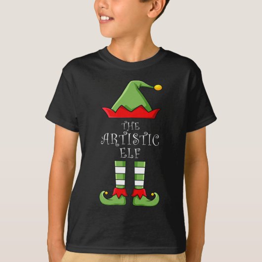 Die Artistic Elf Fun Family Matching Group Pajama T-Shirt (Vorderseite)