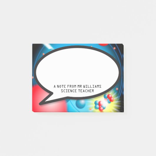 Die Atom-Sprechblase des Lehrers Post-it Klebezettel (Vorderseite)