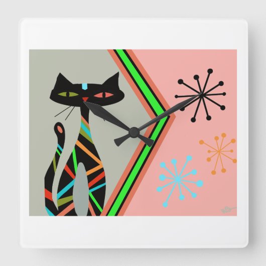 Die atomare Zuhause der modernen Uhrenkatze des Mi Quadratische Wanduhr (Vorderseite)