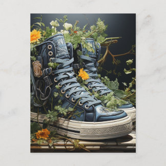 Die aufgegebenen Sneakers wachsen Blume Postkarte