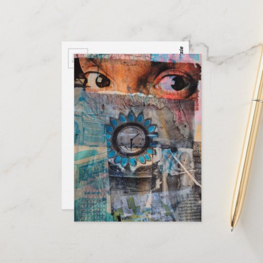 Die Augäpfel abstraktes Junk Journal Collage Postkarte (Vorderseite/Rückseite Beispiel)