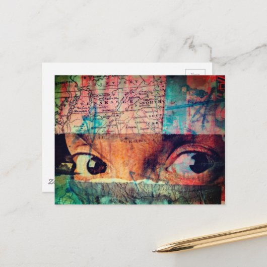 Die Augen schauen Junk Journal Collage Postkarte (Vorderseite/Rückseite Beispiel)