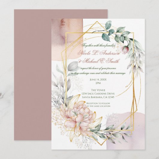 Die Aureate Rahmen Blumen Hochzeit  Einladung (Vorne/Hinten)