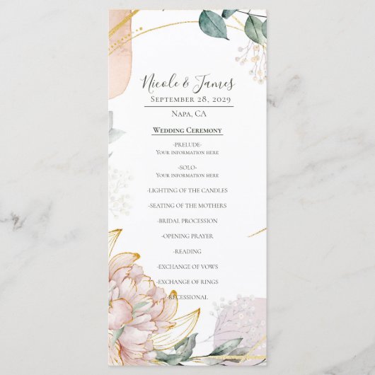 Die Aureate Rahmen Blumen Hochzeit Menükarte (Vorderseite)