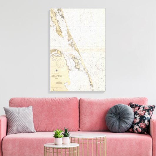 Die äußeren Banken der Nautikkarte von North Carol Leinwanddruck (Insitu (Wohnzimmer))