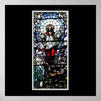 Die Aussicht auf das Glasfenster von Jesus Poster