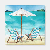 Die Aussicht auf den Strand mit zwei Liegestühlen  Magnet (Vorne)