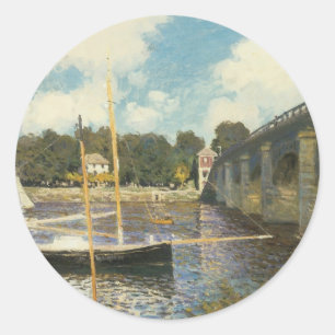Die Autobahnbrücke in Argenteuil von Claude Monet Runder Aufkleber