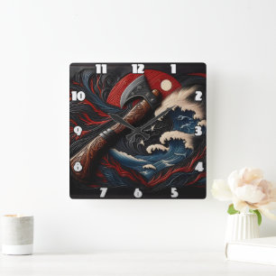 Die Ax des Feuermanns gegen einen dramatischen Stu Quadratische Wanduhr