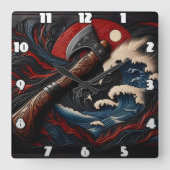 Die Ax des Feuermanns gegen einen dramatischen Stu Quadratische Wanduhr (Vorderseite)