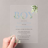 Die Baby-Dusche ist ein Junge Dusty Blue Greeneren Acryleinladungen (Insitu (Handheld))