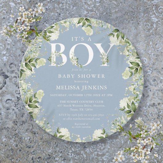 Die Baby-Dusche ist ein Junge Dusty Blue Greeneren Einladung